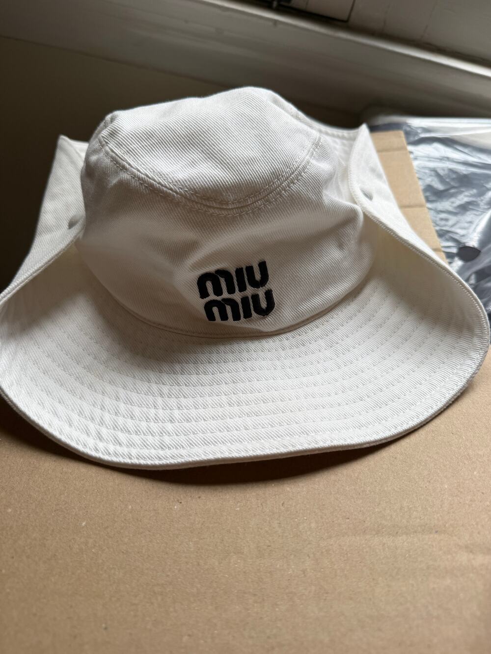 Miu Miu White Drill Bucket Cowboy Hat